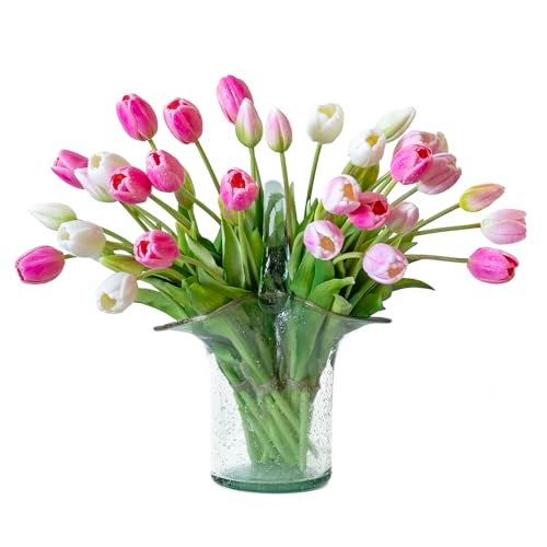 DUYONE 40pcs Artificial Tulips Flowers Latex Bouquet Fake Tulips for Office Wedding Party Home Kitchen Garden DecorationB Peachblow Set - Image 1