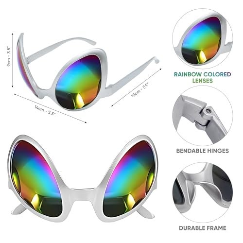Cheerin Silver Alien Headbands and Glasses - Martian Antenna Headbands - Glitter Ball Head Boppers - Space Theme Costume - Alien Costume Accessories (2 Pack) - Image 3