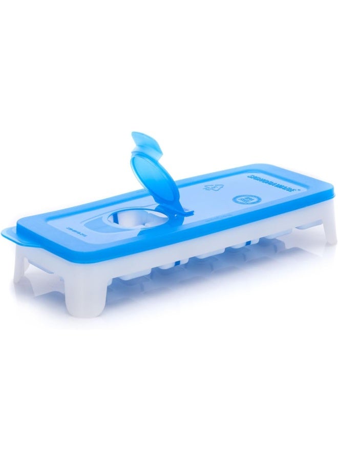 Signoraware Ice Cube tray with TPE Easy Release base with removable lid, 14 Cubes, BPA free, Blue - Image 1