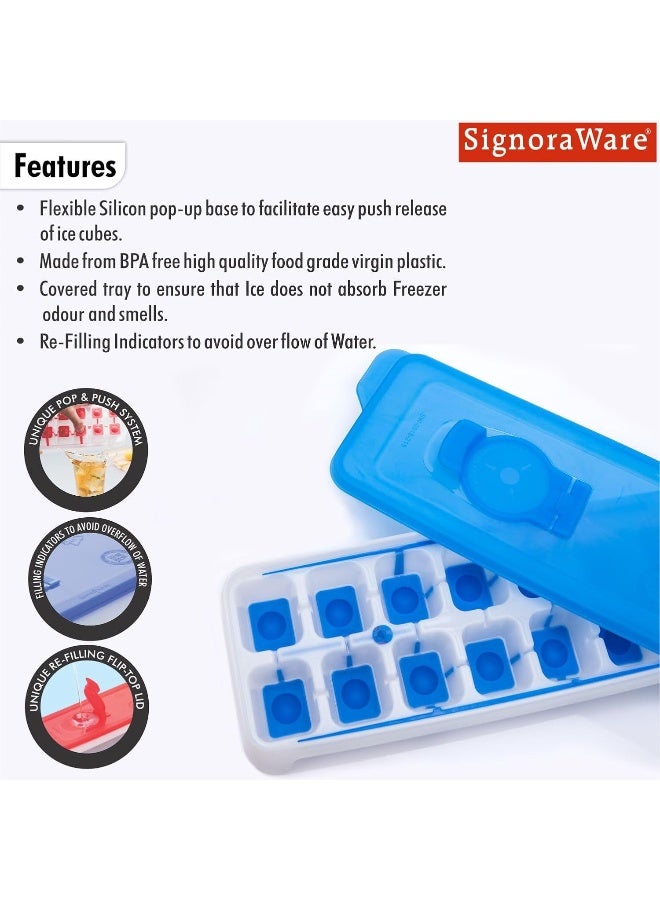 Signoraware Ice Cube tray with TPE Easy Release base with removable lid, 14 Cubes, BPA free, Blue - Image 4