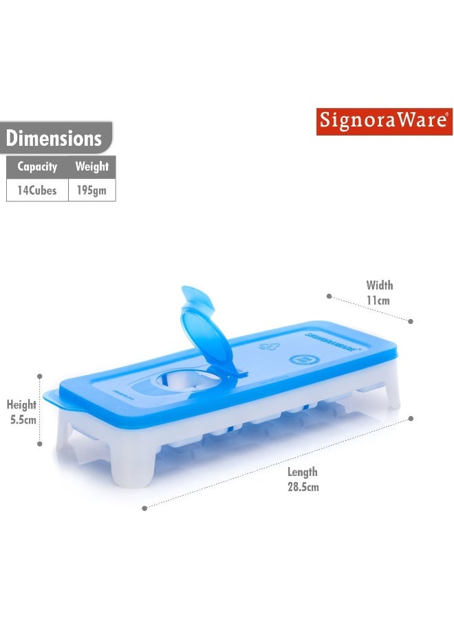 Signoraware Ice Cube tray with TPE Easy Release base with removable lid, 14 Cubes, BPA free, Blue - Image 2