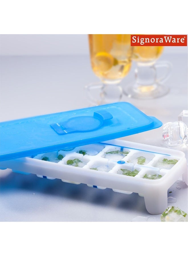 Signoraware Ice Cube tray with TPE Easy Release base with removable lid, 14 Cubes, BPA free, Blue - Image 3