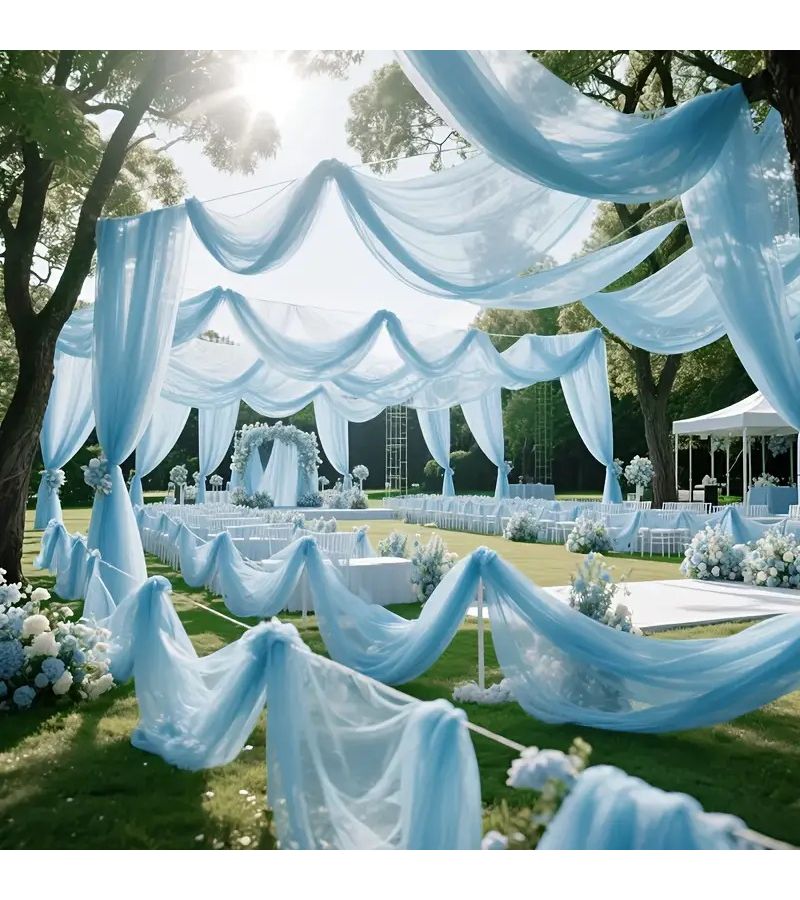 1 Roll Extra Large Light Blue Sheer Tulle Decorative Streamer for Wedding Birthday Bridal Shower Staircase Arch Stage Ceiling Party Festive Christmas Decoration 29 53 Inch by 787 4 Inch
