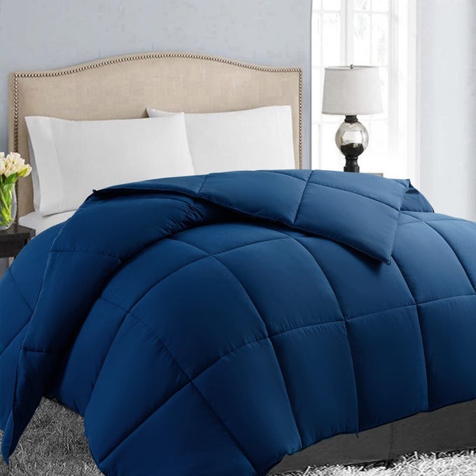 ALL SEASON CALIFORNIA KING SOFT QUILTED DOWN ALTERNATIVE COMFORTER REVERSIBLE DUVET INSERT WITH CORNER TABSWINTER SUMMER WARM FLUFFYNAVY96X104 INCHES