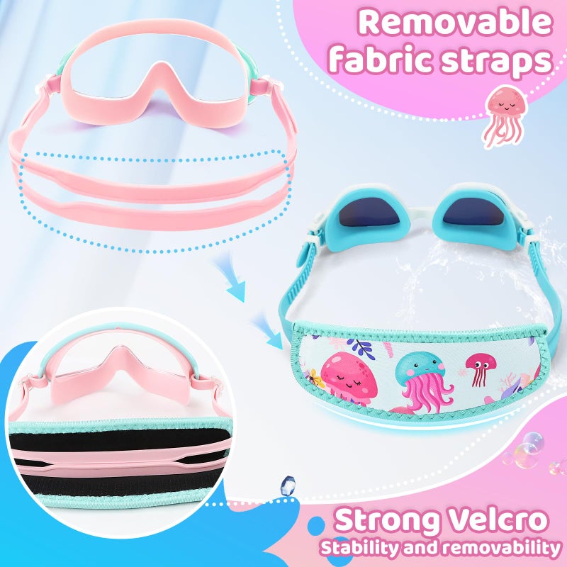 Vvinca Kids Swim Goggles for Age 2-8, Toddler-Goggles with Fabric Strap No Leak Pain-Free, Anti-Fog Goggles for Girls Boys - Image 3