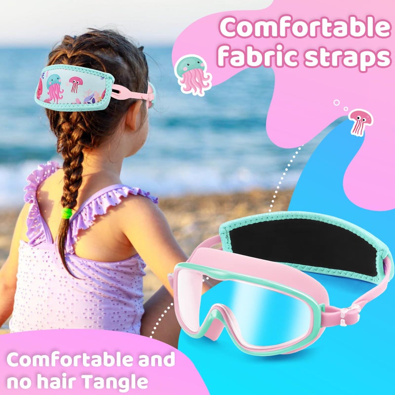Vvinca Kids Swim Goggles for Age 2-8, Toddler-Goggles with Fabric Strap No Leak Pain-Free, Anti-Fog Goggles for Girls Boys - Image 2