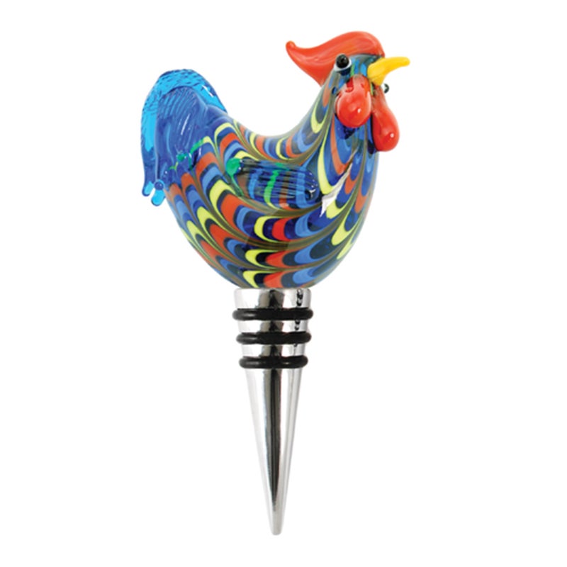 Twine Rooster Bottle Stopper Glass Rooster Wine Bottle Stopper Keep Wine Fresh Glass Metal Multicolor Set of 1