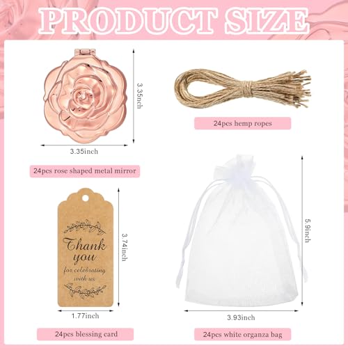 Singhoow 24 Sets Rose Compact Mirrors Brush Bulk Quinceanera Party Favors for Guests Travel Mirror Thank You Gifts Bulk for Sweet 16 15 Party Favors Bridal Shower Wedding SouvenirsRose Gold - Image 3