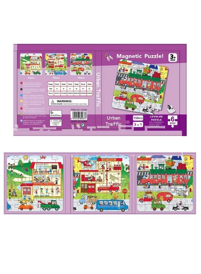 إربان أحجية مغناطيسية متدرجة لحركة المرور الحضرية للأطفال (3 في 1، 133 قطعة) - Image 2