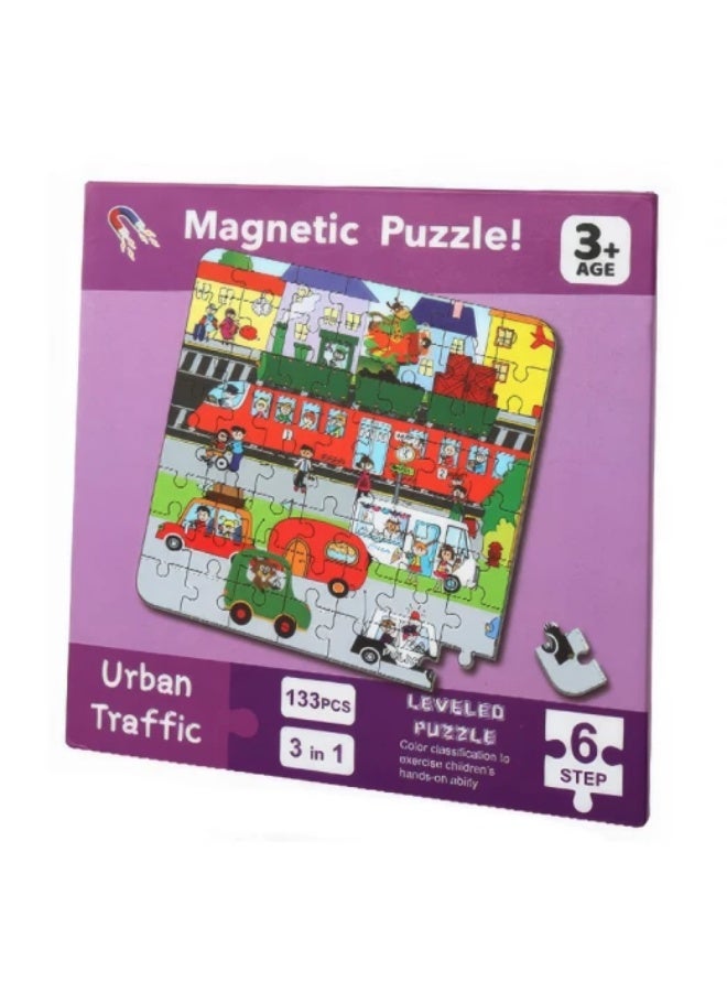 إربان أحجية مغناطيسية متدرجة لحركة المرور الحضرية للأطفال (3 في 1، 133 قطعة) - Image 1