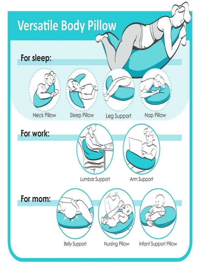 BYRIVER 43" Long C Shaped Body Pillow for Adults Men Women, Side Sleeper Pillow for Neck Shoulder Back Pain Relief, Cooling Post Sugery Pillow Pregnancy Pillow, Blue Black Washable Pillowcase (XL) - Image 2