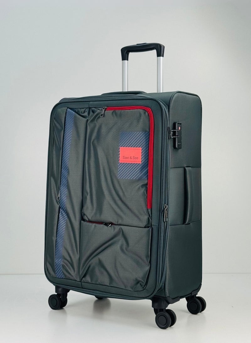 SAW & SEE Luggage Trolley Bag 3 Piece Set - Soft side Expandable Nylon Ultra Lightweight Durable Waterproof Suitcase with TSA Lock, 4 Double Spinner Wheels & Anti-Theft Zipper - 20" / 24" / 28"- Dark Grey - Image 2