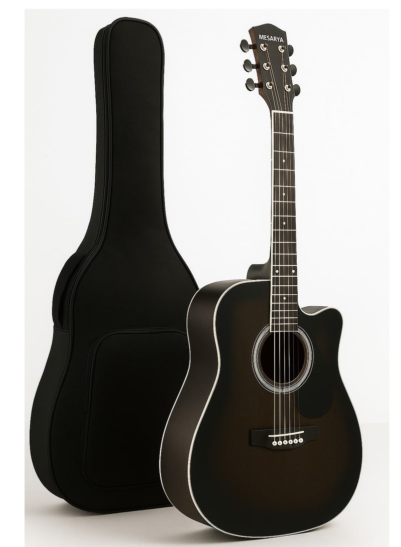 Megarya Megarya 40-Inch Acoustic Guitar – Tobacco Sunburst Finish with Padded Bag | Full-Size Cutaway Design | Ideal for Beginners & Professionals | Rich Sound, Smooth Playability  - Image 1