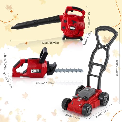 Arrowbash 3 Pcs Toy Gardening Tool Set for Kids Toy Leaf Blower Hedge Trimmer Push Lawn Mower Play Set with Lights and Sounds Christmas Birthday Gifts for Boys Girls - Image 5