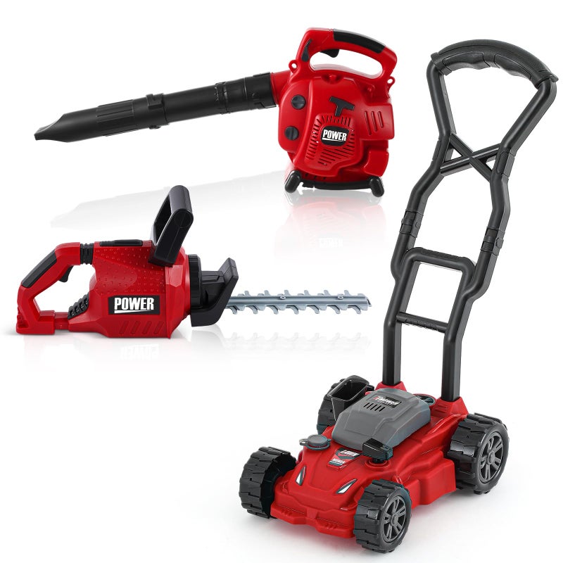 Arrowbash 3 Pcs Toy Gardening Tool Set for Kids Toy Leaf Blower Hedge Trimmer Push Lawn Mower Play Set with Lights and Sounds Christmas Birthday Gifts for Boys Girls - Image 3