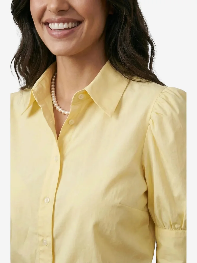My Fashion Lemon Yellow MY FASHION Buttoned Poplin Shirt with Shirt Collar for Women | Best Price UAE