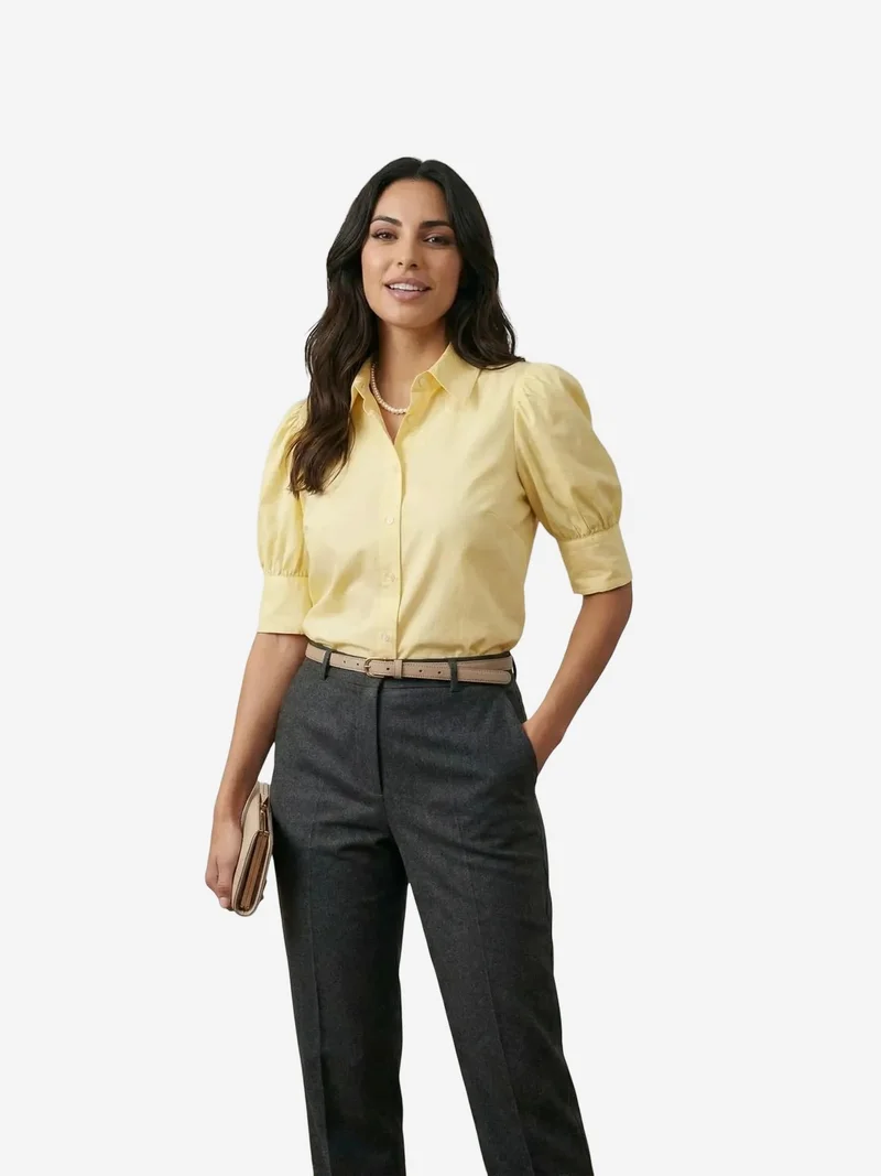 My Fashion Lemon Yellow MY FASHION Buttoned Poplin Shirt with Shirt Collar for Women | Best Price UAE