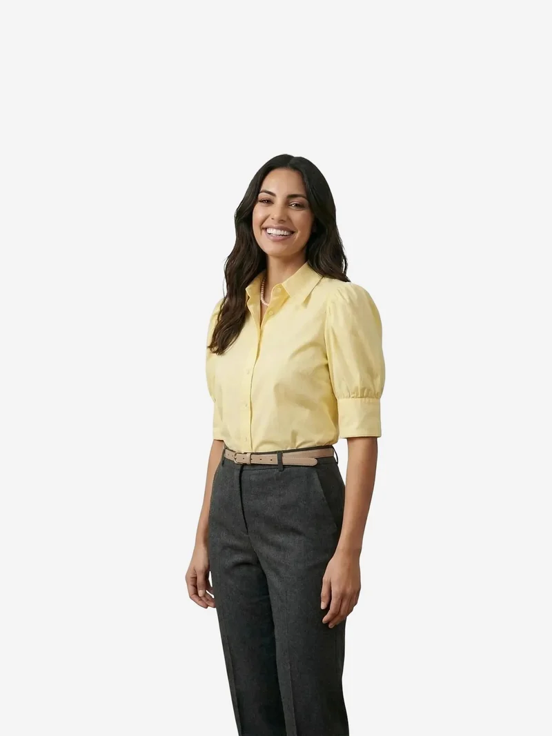 My Fashion Lemon Yellow MY FASHION Buttoned Poplin Shirt with Shirt Collar for Women | Best Price UAE