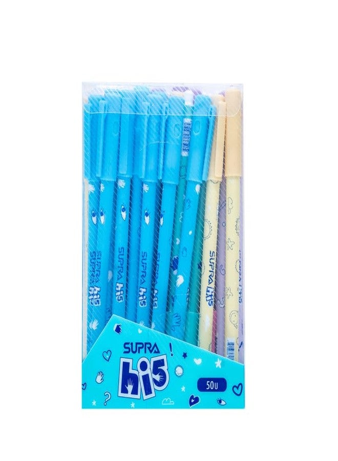 سوبرا مجموعة أقلام حبر جاف سوبرا هاي 5، 0.7 مم | كتابة سلسة وسريعة | مجموعة ألوان جذابة | قلم حبر جاف خفيف الوزن بمقبض مريح | حبر أزرق، عبوة من 50 قلمًا - Image 1