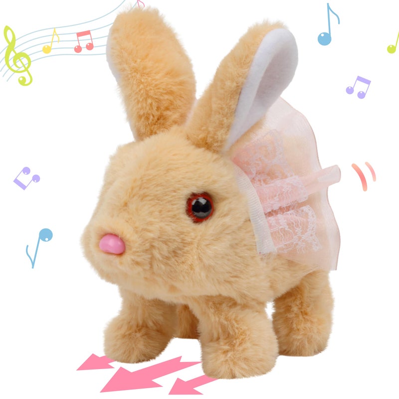 Hopearl Hopping Rabbit with Dress Interactive Electronic Pet Plush Bunny Toy with Sounds and Movements Animated Walking Wiggle Ears Twitch Nose Gifts for Toddlers Birthday Brown 7 - Image 3