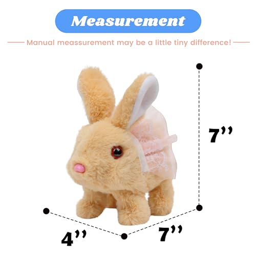 Hopearl Hopping Rabbit with Dress Interactive Electronic Pet Plush Bunny Toy with Sounds and Movements Animated Walking Wiggle Ears Twitch Nose Gifts for Toddlers Birthday Brown 7 - Image 5