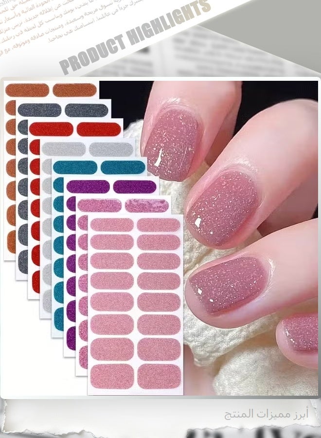 8 Sheets Holographic Glitter Nail Wraps Stickers, Full Cover Sparkly Nail Art Decals, Easy Peel Off Nail Stickers for DIY Manicure (Assorted Colors) - Image 5