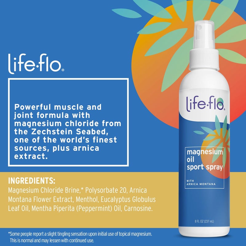 Life-flo Magnesium Oil Sport Spray, with Magnesium Chloride from The Zechstein Seabed Plus Arnica, Calms and Refreshes Muscles and Joints After Exercise, 60-Day Guarantee, Not Tested on Animals, 8oz - Image 2