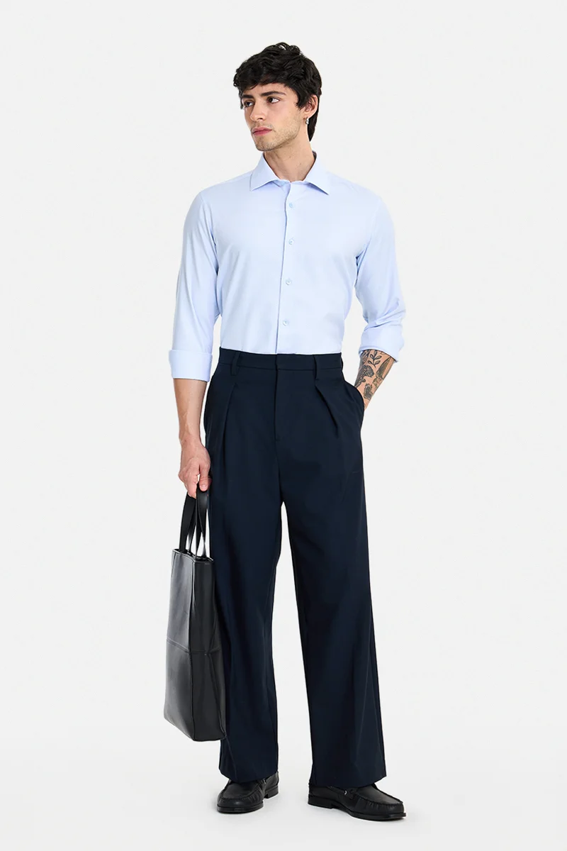 SNITCH Light Blue Textured Long Sleeve Slim Fit Shirt