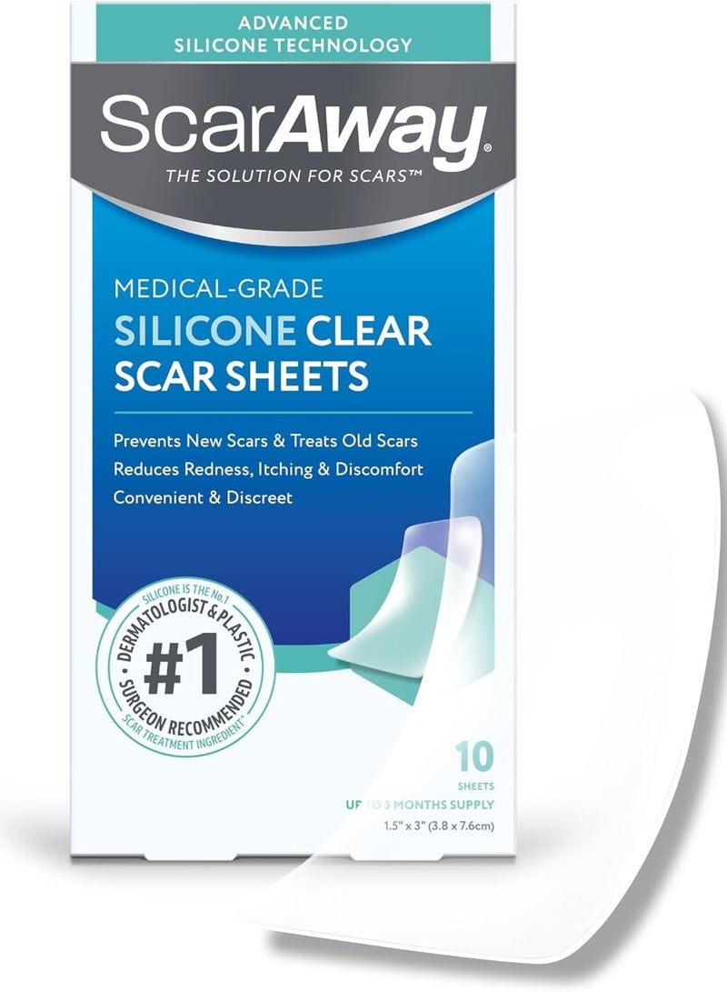 scaraway Clear Silicone Scar Sheets, White, 10 Count
