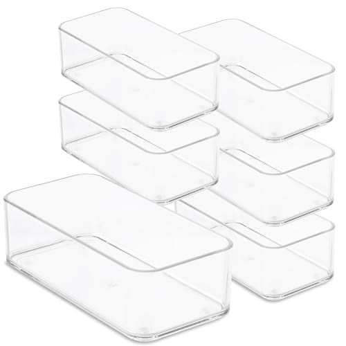 primebox Plastic Clear Drawer Organizers Bathroom Kitchen Bedroom Nail Polish Office Organizer Bins Storage Trays Heavy Duty Stackable 6 x 3 x 2 Set of 6 - Image 1