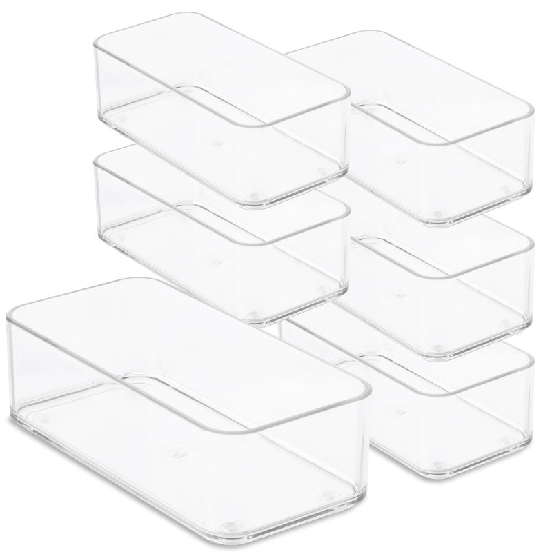 primebox Plastic Clear Drawer Organizers Bathroom Kitchen Bedroom Nail Polish Office Organizer Bins Storage Trays Heavy Duty Stackable 6 x 3 x 2 Set of 6 - Image 2