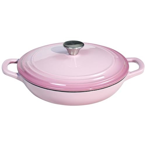 Flavehc Braiser Enameled Cast Iron Braiser 3 qt Braiser Pan with Lid Purple Shallow Cast Iron Casserole Braiser Pan with Handels - Image 1