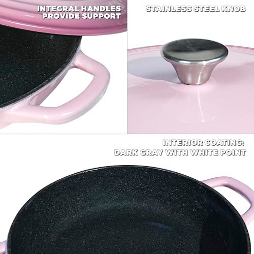 Flavehc Braiser Enameled Cast Iron Braiser 3 qt Braiser Pan with Lid Purple Shallow Cast Iron Casserole Braiser Pan with Handels - Image 4