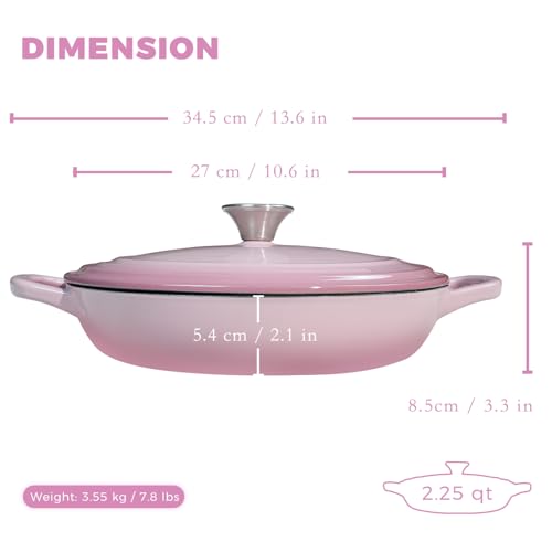 Flavehc Braiser Enameled Cast Iron Braiser 3 qt Braiser Pan with Lid Purple Shallow Cast Iron Casserole Braiser Pan with Handels - Image 3
