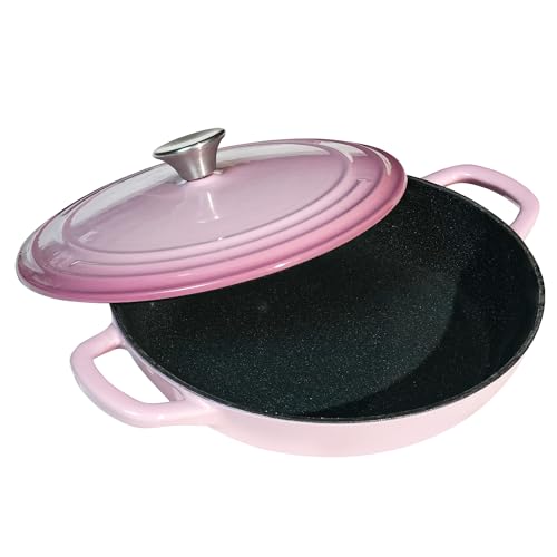 Flavehc Braiser Enameled Cast Iron Braiser 3 qt Braiser Pan with Lid Purple Shallow Cast Iron Casserole Braiser Pan with Handels - Image 2