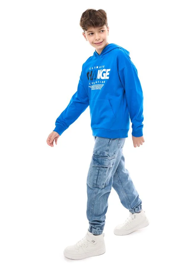 victor and jane Victor And Jane Teens Blue Climate Change Slogan Hoodie