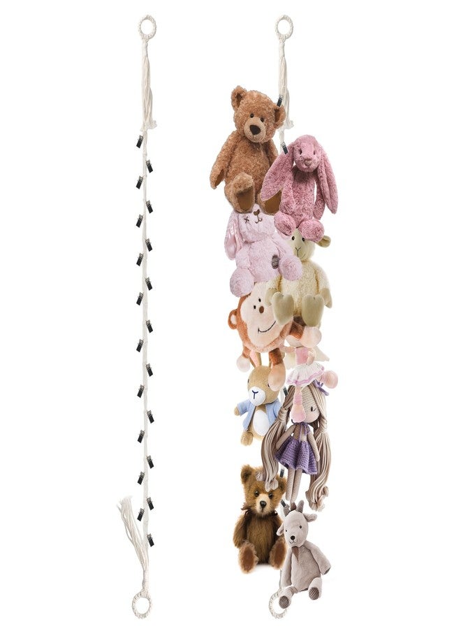 Munzong 80" Beige Hanging Stuffed Animal Storage Chain, Cotton Stuffed Animal Display Holder Plush Qrganizer with 20 Metal Clips for Nursery Room Corner Wall Decor Play Room - Image 1