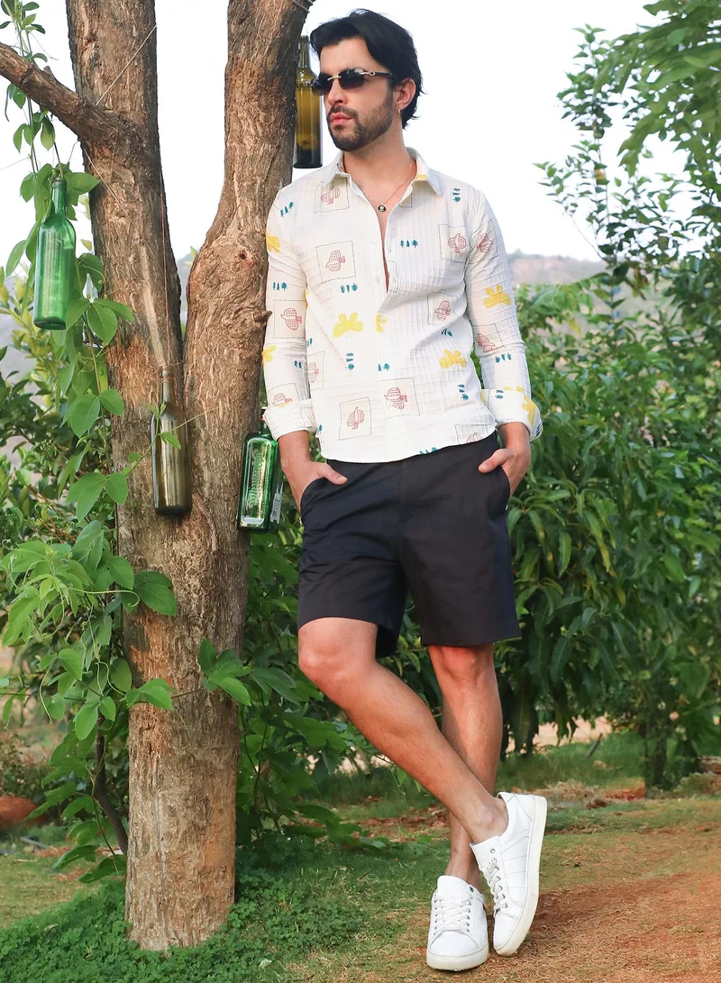 Campus Sutra Men's Chalk White Butterfly Pine Shirt