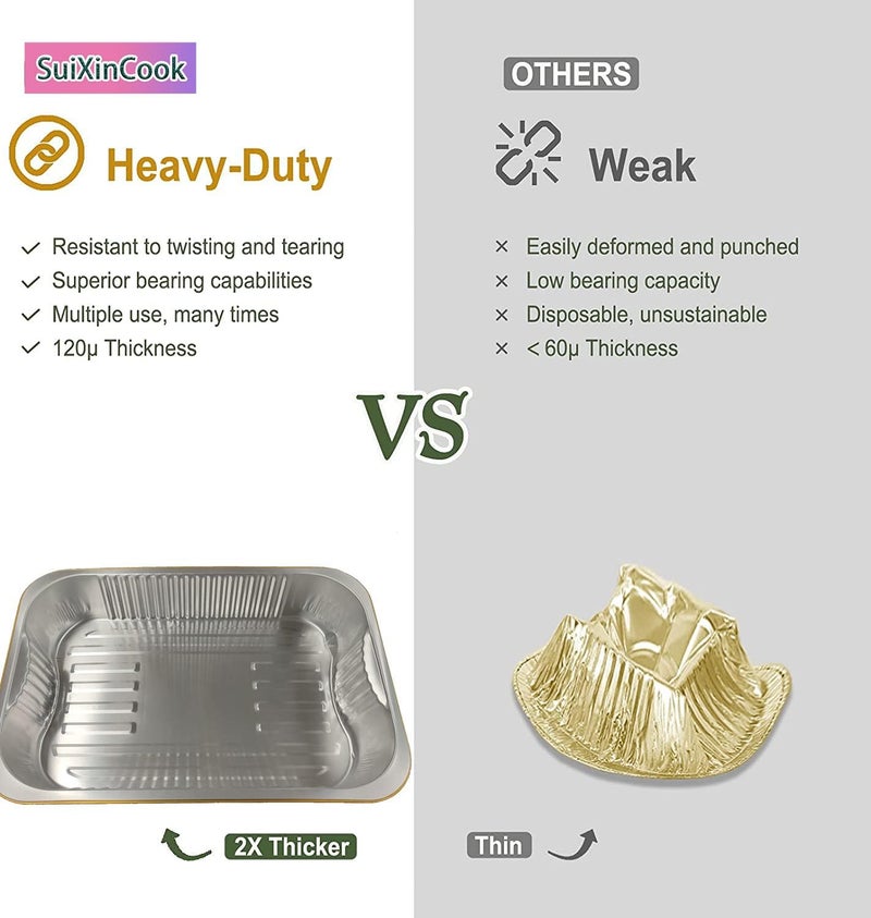 SuiXinCook أواني خبز من رقائق الألمنيوم الذهبية مع أغطية، قوية التحمل 9"×13" (10 عبوة + 10 أغطية)، حاويات طعام قابلة للاستخدام المتكرر F330 (3500 مل) - Image 5