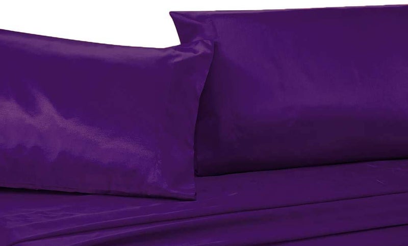 MK Home Mk Collection 4pc Queen Soft Silky Satin Solid Purple Deep Pocket Sheet Set New - Image 3