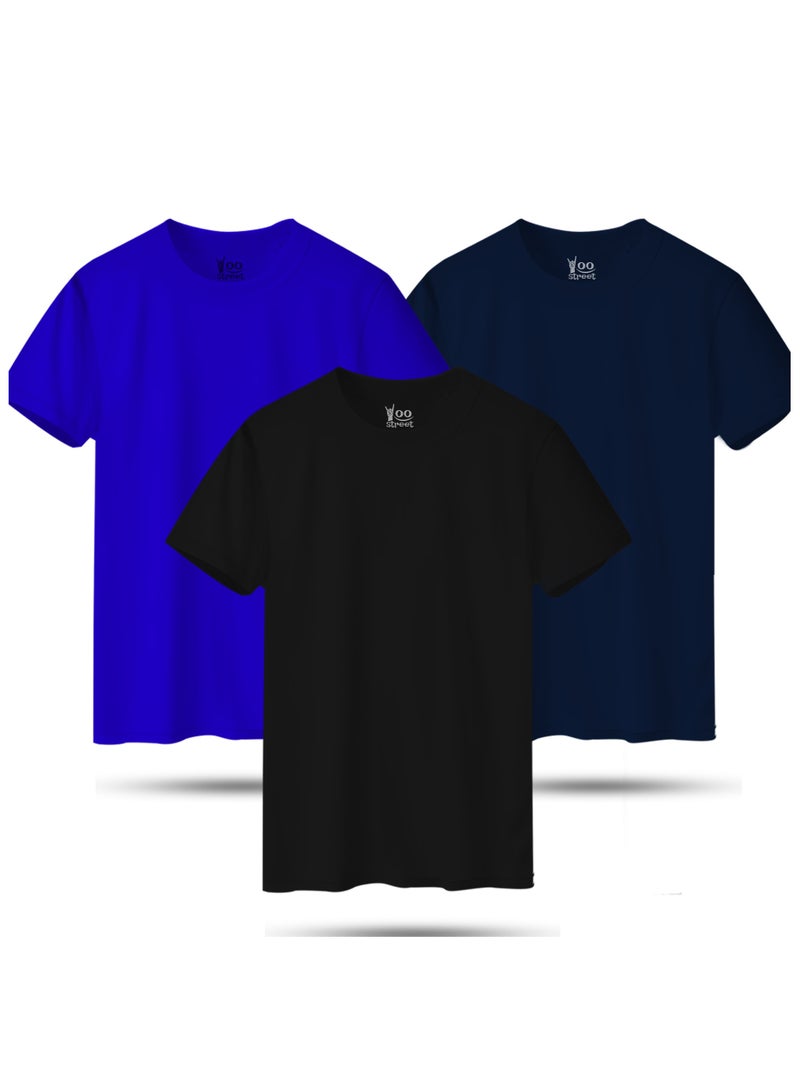 Yoo Street Bundle of 3 Classic T-Shirts - BLACK BLUE NAVY BLUE
