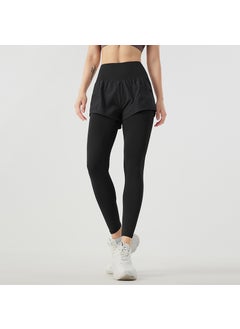 High-waisted Illusion Running Pants Two-piece Set Women Sporty Yoga Trousers Quick-drying Fitness Training Anti-embarrassment Black