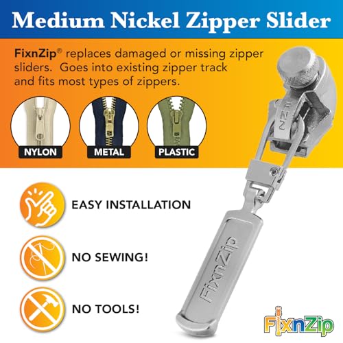 FixnZip (Medium, Nickel) - See Size Guide - Universal Zipper Repair Kit for Jackets, Luggage, Bags - Backpack Zipper Replacement Repair Kit - Instant Zipper Fix - Image 2