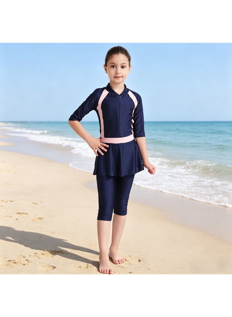 Girls Modest Muslim Burkini Swimwear Kids Full Coverage Conservative Swimming Suit Quick Dry Sun Protection Swimsuit with Swim Cap - Image 1