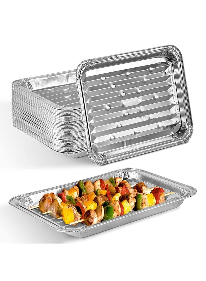 Stock Your Home Stock Your Home Disposable Aluminum Foil Broiler Pan (10 Pack) for Oven - Durable Broiling Drip Trays with Ribbed Bottom Surface for BBQ Grill-Like Texture - 13x9 Inch Pans - Image 1