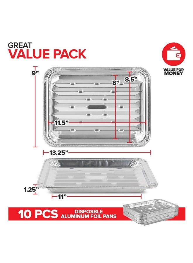 Stock Your Home Stock Your Home Disposable Aluminum Foil Broiler Pan (10 Pack) for Oven - Durable Broiling Drip Trays with Ribbed Bottom Surface for BBQ Grill-Like Texture - 13x9 Inch Pans - Image 2
