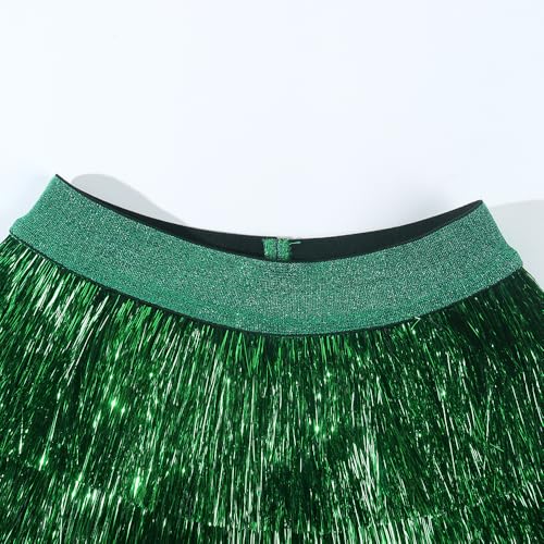 Noomelfish Girls Tinsel Fringe Skirt Sparkly Tassel Metallic Party Skirt, Green, Size 7-8 Years - Image 3