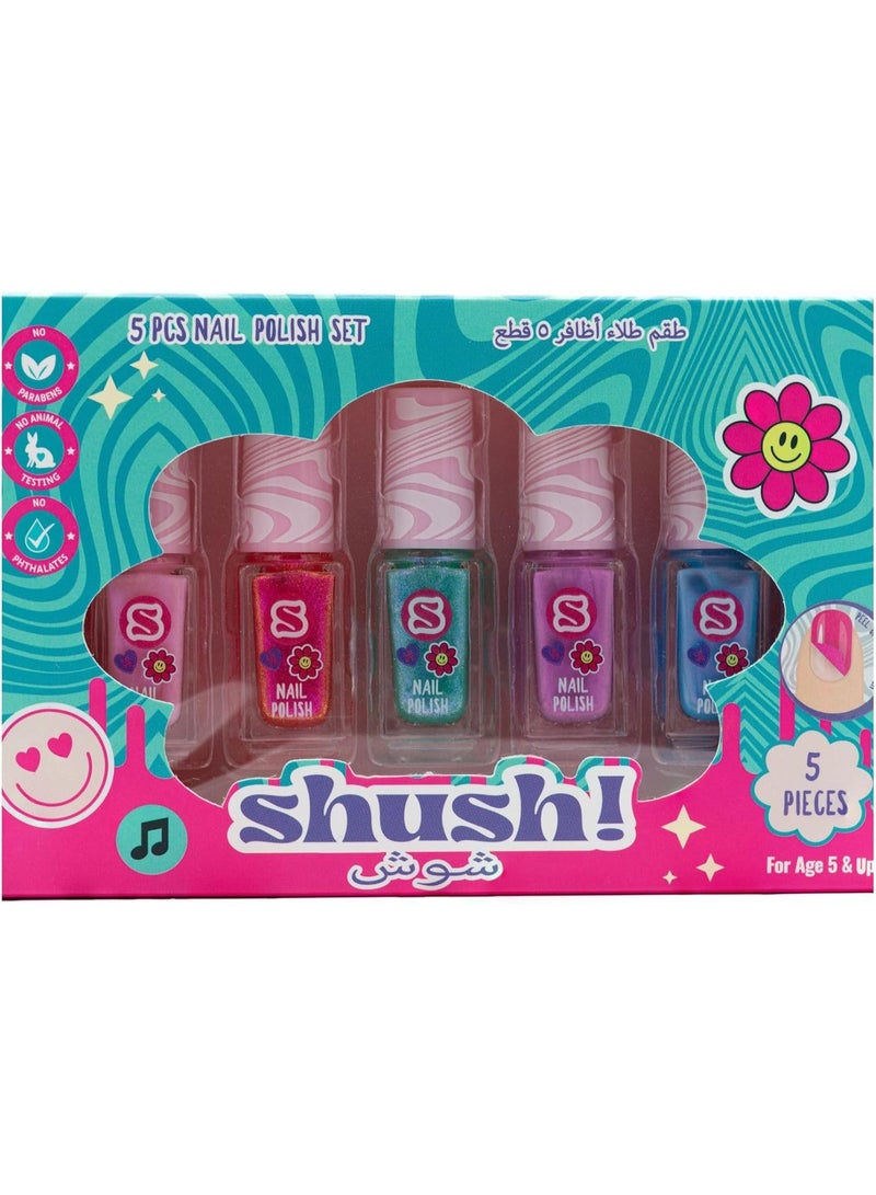 Shush! Shush Water‑Based Nail Polish Set 5 Pcs – Non‑Toxic, No Parabens, No Phthalates - Age 5+ - Image 1