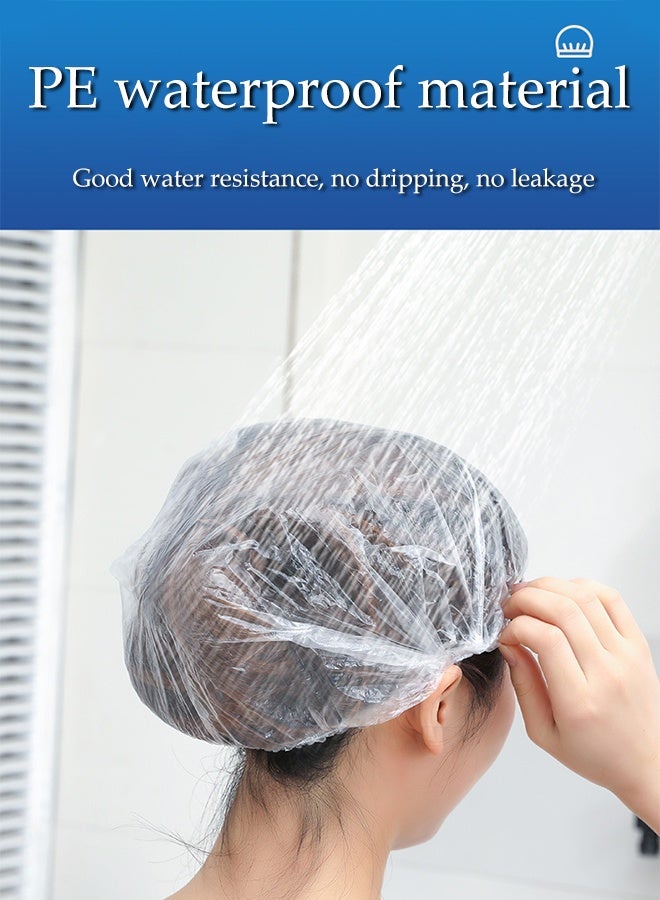 DUNISO 100Pcs Disposable Shower Cap Set,Thickening Waterproof Shower Caps,Plastic Clear Hair Cap,Oil and Stain Resistant,Elastic Big,for Women, Men, Travel Spa, Hotel, Hair Solon, Home Use - Image 5