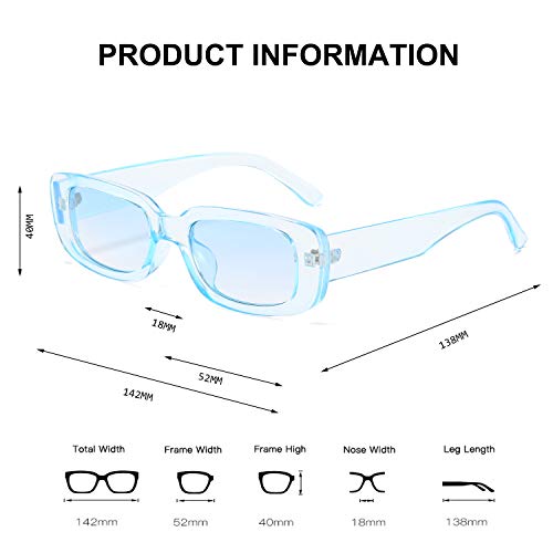 BUTABY Rectangle Sunglasses for Women Retro Driving Glasses 90’s Vintage Fashion Narrow Square Frame UV400 Protection Blue - Image 5